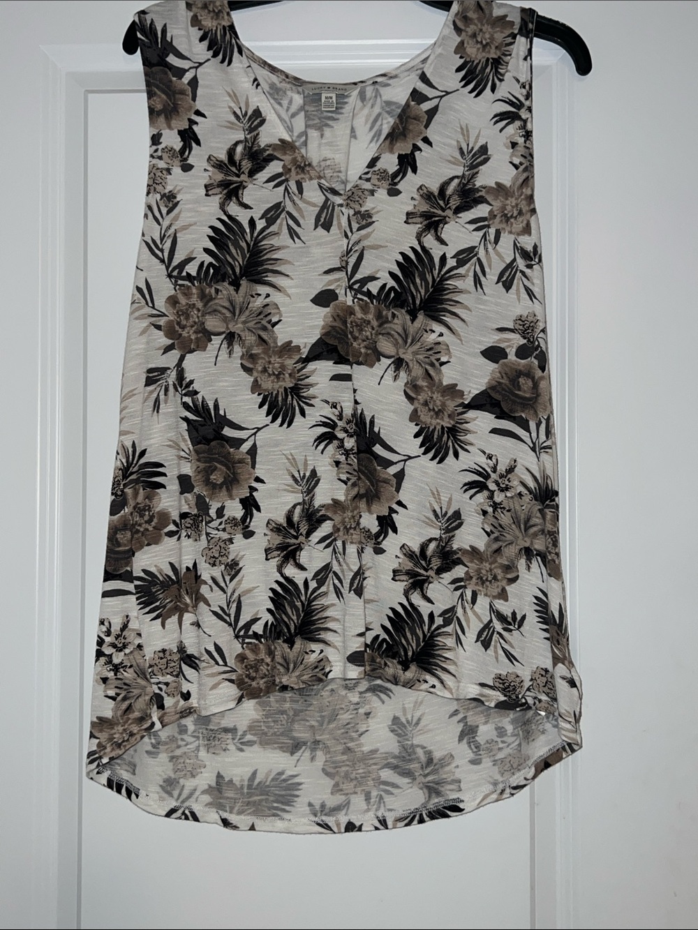 Lucky Brand Beige & Black Floral High-Low Shirt
